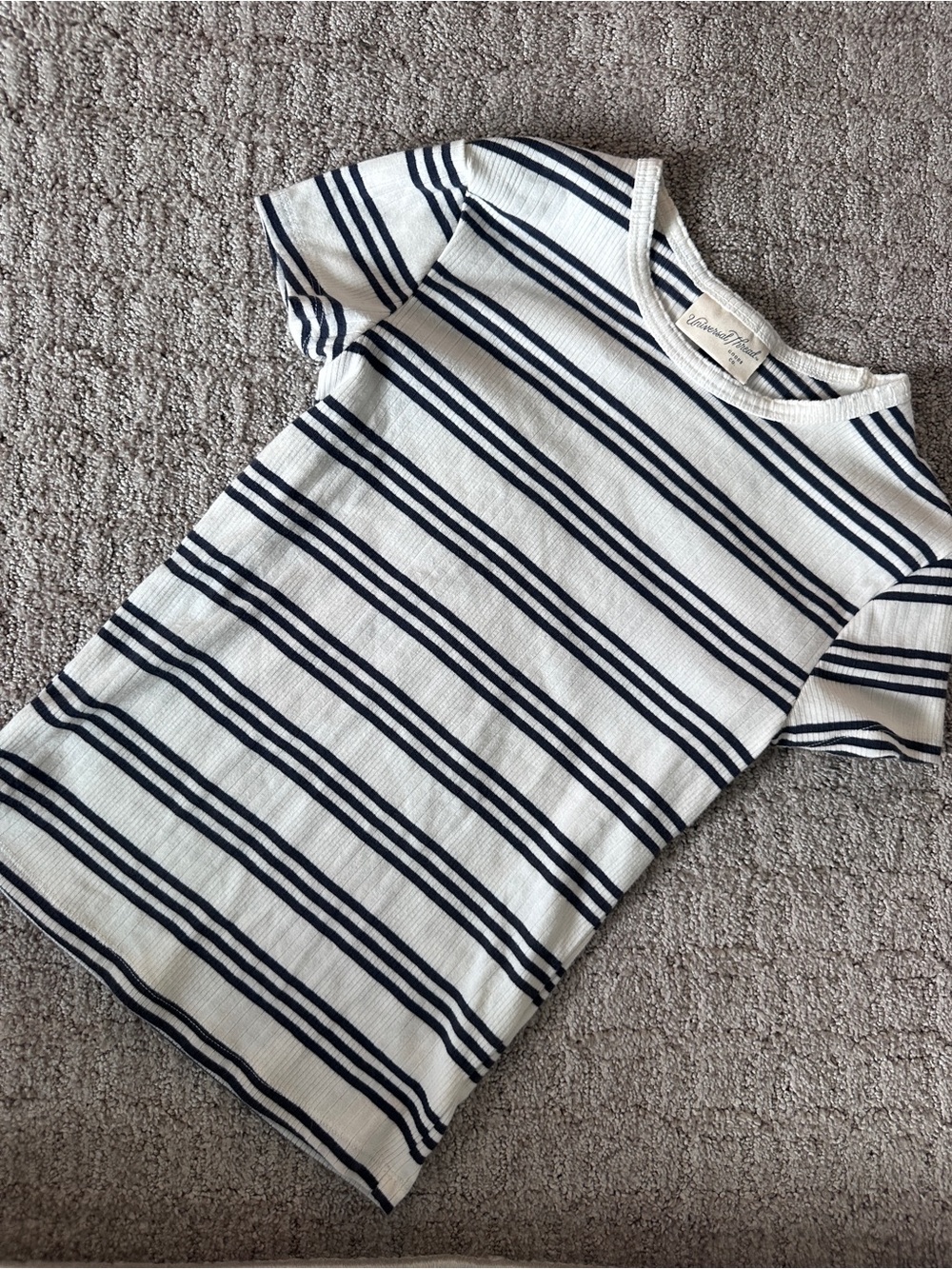 Universal Thread White Short Sleeve Tee with Navy Stripes